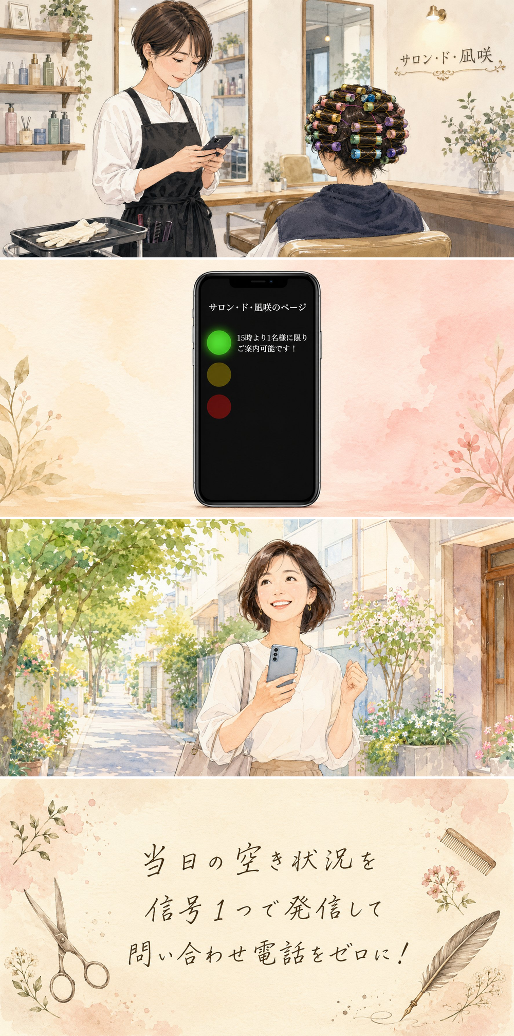 ヘアサロンでの活用イメージ（4コマ）